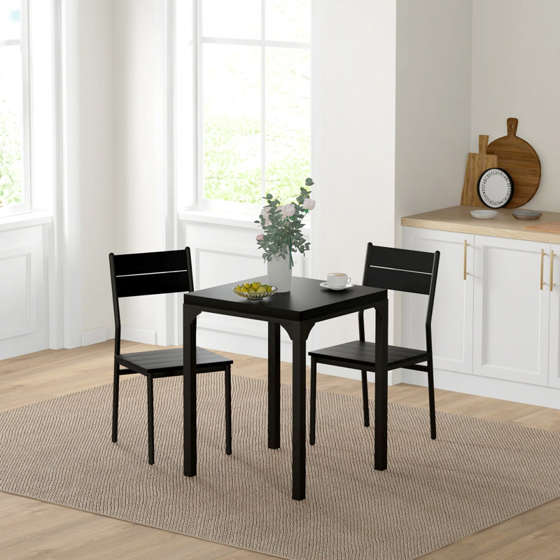 Black 3-Piece Modern Dining Set with Square Table and 2 Chairs