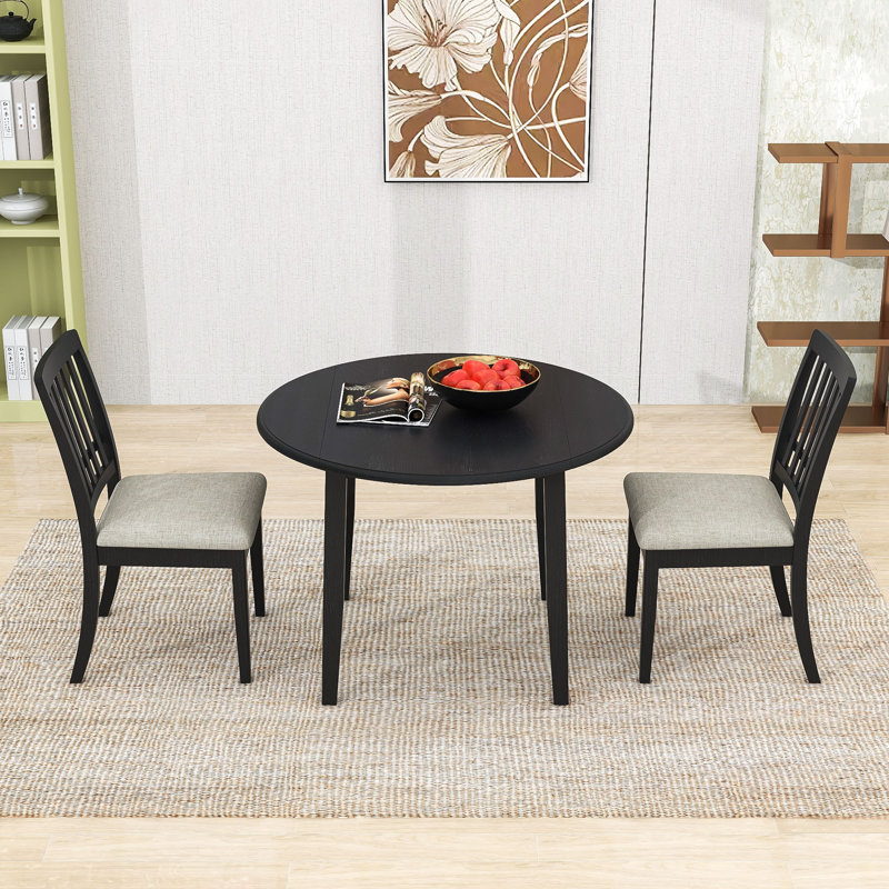 Ensemble de table de salle à manger extensible moderne 3 pièces avec abattants et chaises rembourrées pour petits espaces