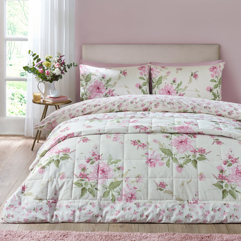 Avebury Floral Reversible Quilted Bedspread, Cream