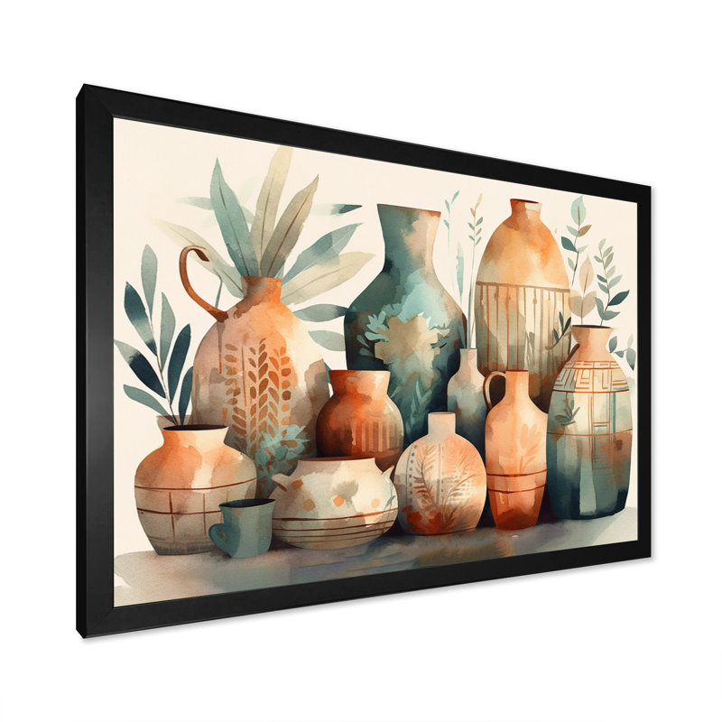 Vase en céramique orange et vert Rosslyn I - Boho Pottery, H 24 po x l 32 po x P 1 po, Cadre noir