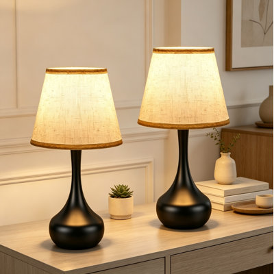 Dimmable Touch Bedside Lamp Set of 2, Linen Cylindrical Shade for Living Room & Room
