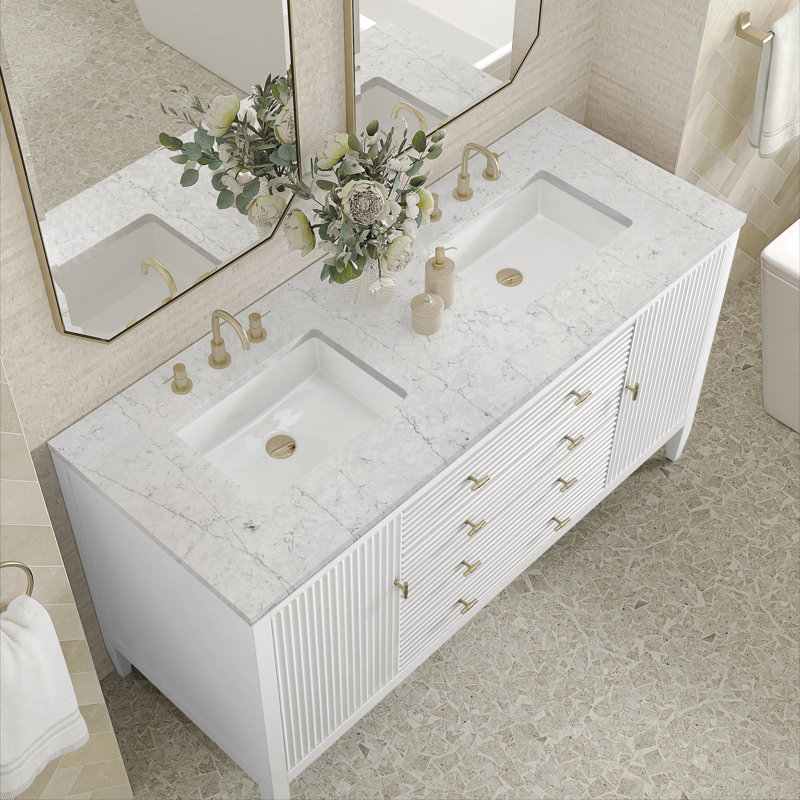 Myrrin 60'' W Double Vanity, Eternal Jasmine Pearl, Bright White, 8" Widespread