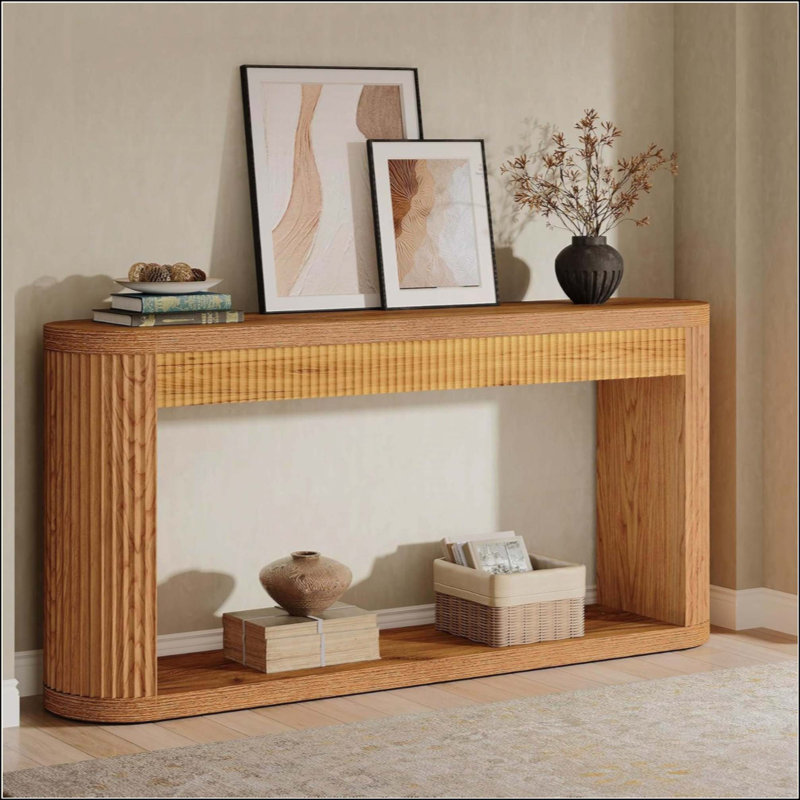 Console étroite cannelée avec rangement pour canapé d'entrée, couloir, porte d'entrée et salon