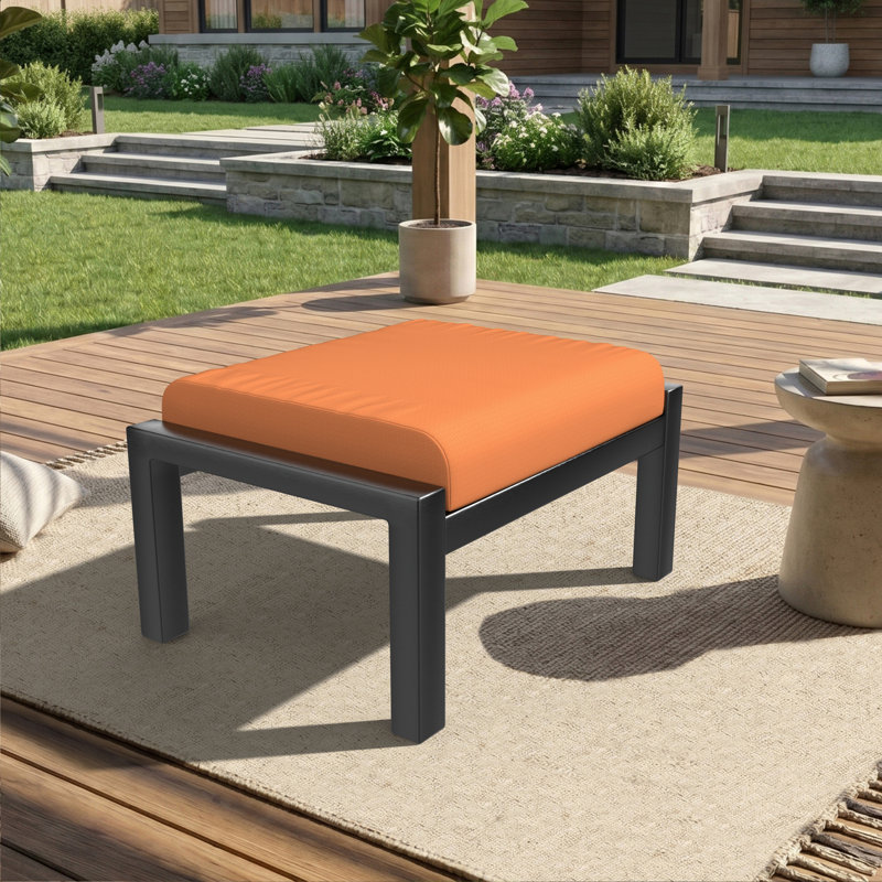 Sunbrella® Outdoor Ottoman Cushion, Sunbrella® Canvas Tangerine, 4" H x 22" W x 20" D
