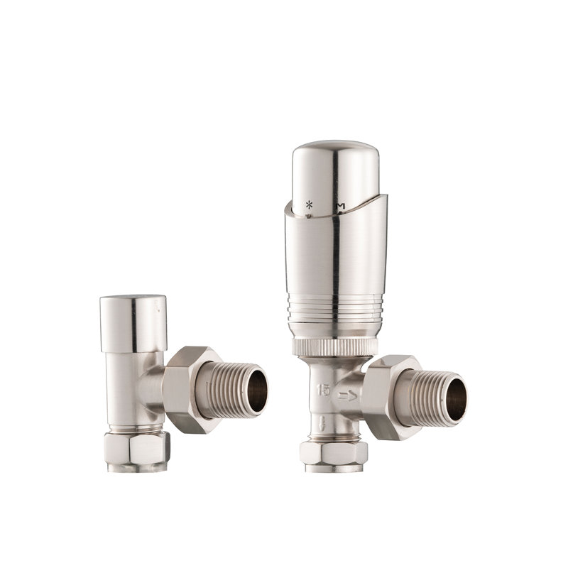 UK-11 Chrome Plated Thermostatic Valve & Lockshield, Brushed Nickel