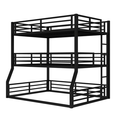 Metal Triple Bunk Bed with Safety Guardrails, Heavy-Duty Frame, Noise-Reducing Design