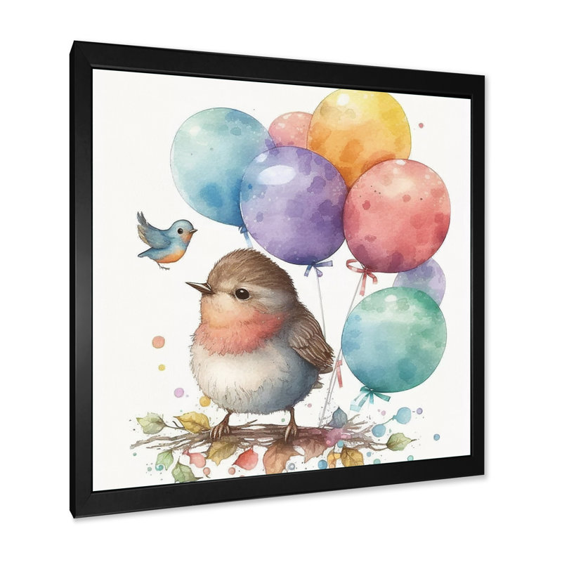 «Nursery Birds Kids Dreams», reproduction sur toile, H 24 po x l 24 po x P 1 po, Cadre photo noir
