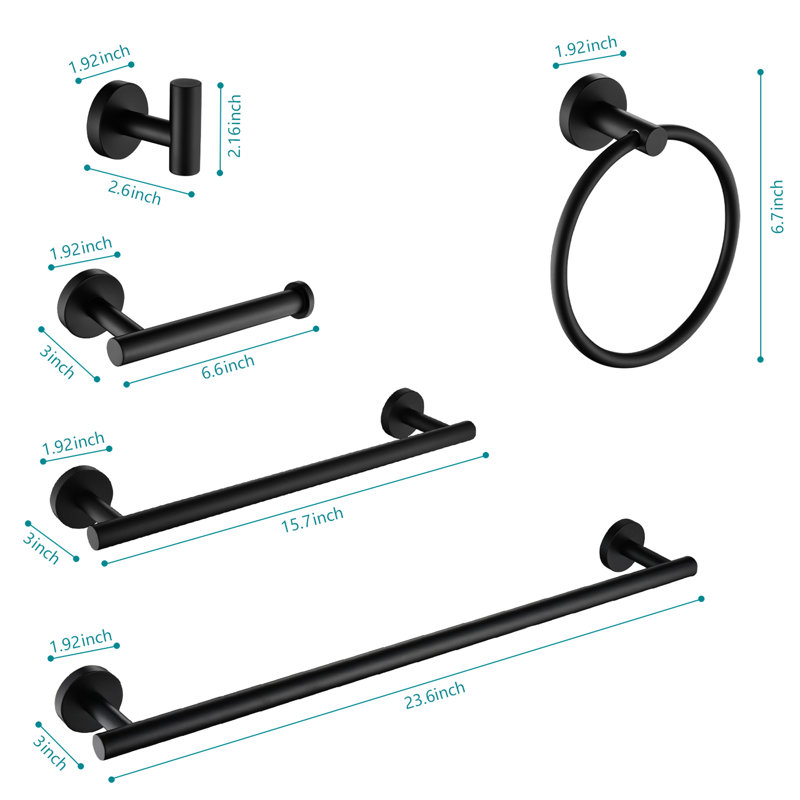 Porte-serviettes en acier inoxydable. Support mural noir mat, style moderne, salle de bain 9 pièces, facile à installer - acier. Luxe, approche d'installation