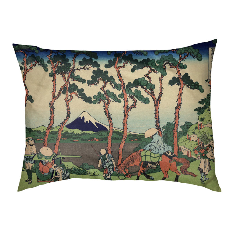 Coussin Burkart Hodogaya sur le tokyo, Petit (l 29,5 po x P 19,5 po x H 2,5 po), Vert / Bleu / Brun