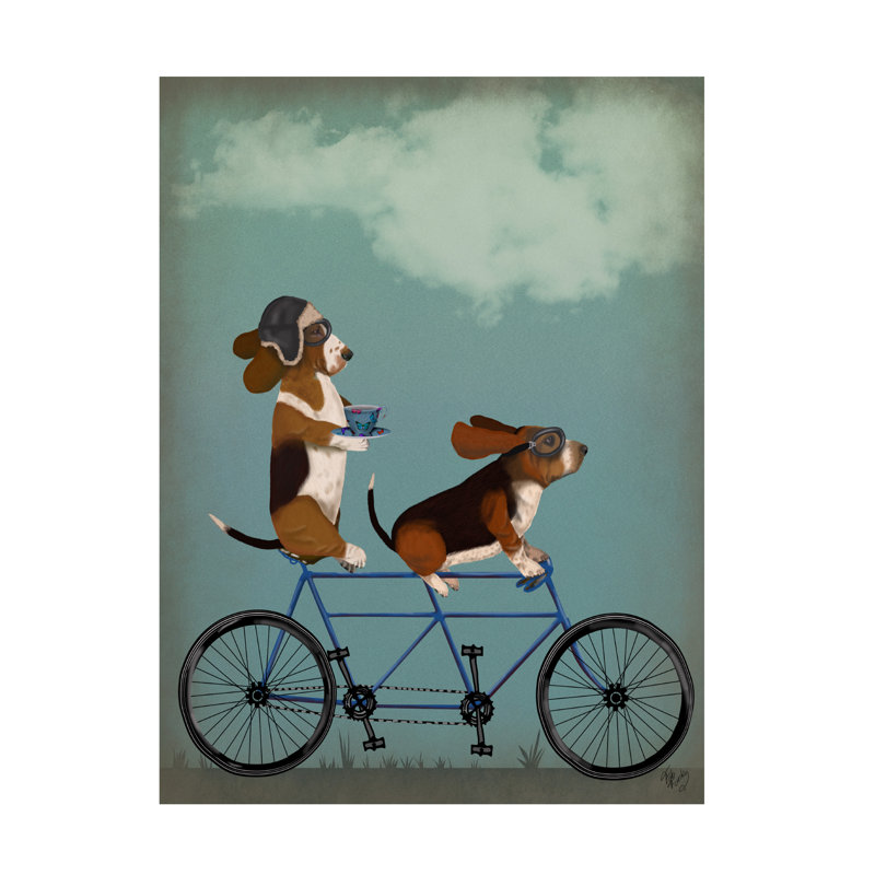  Art mural sur toile tendue - art mural Fab Funky «Basset Hound Tandem» pour le salon, la chambre à coucher ou le bureau - 24 x 32