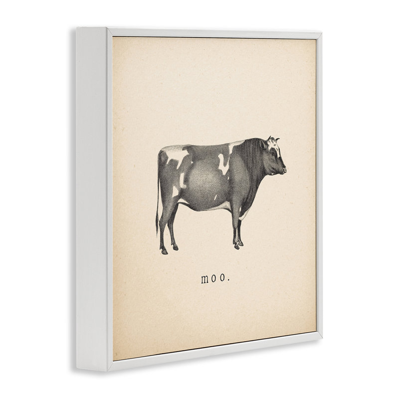 «Moo Farm Cow Sounds White», estampe numérique par Wild Apple Portfolio, H 12 po x l 12 po, Giclée encadrée blanc bord de mer