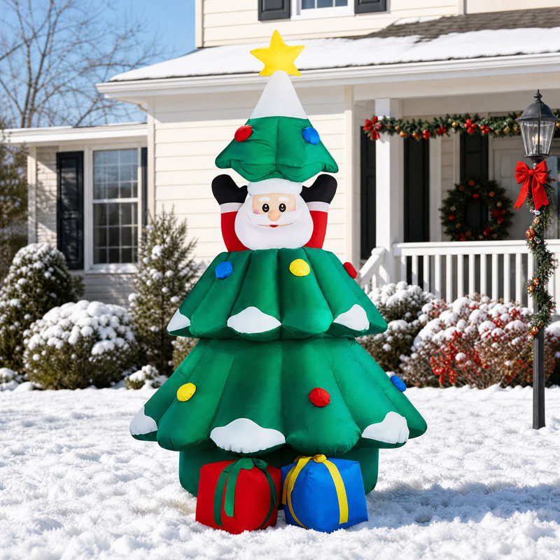 Décoration de jardin d'extérieur 5,3 pi avec sapin de Noël gonflable 4 lumières DEL 210D polyester 12V 2000 mA