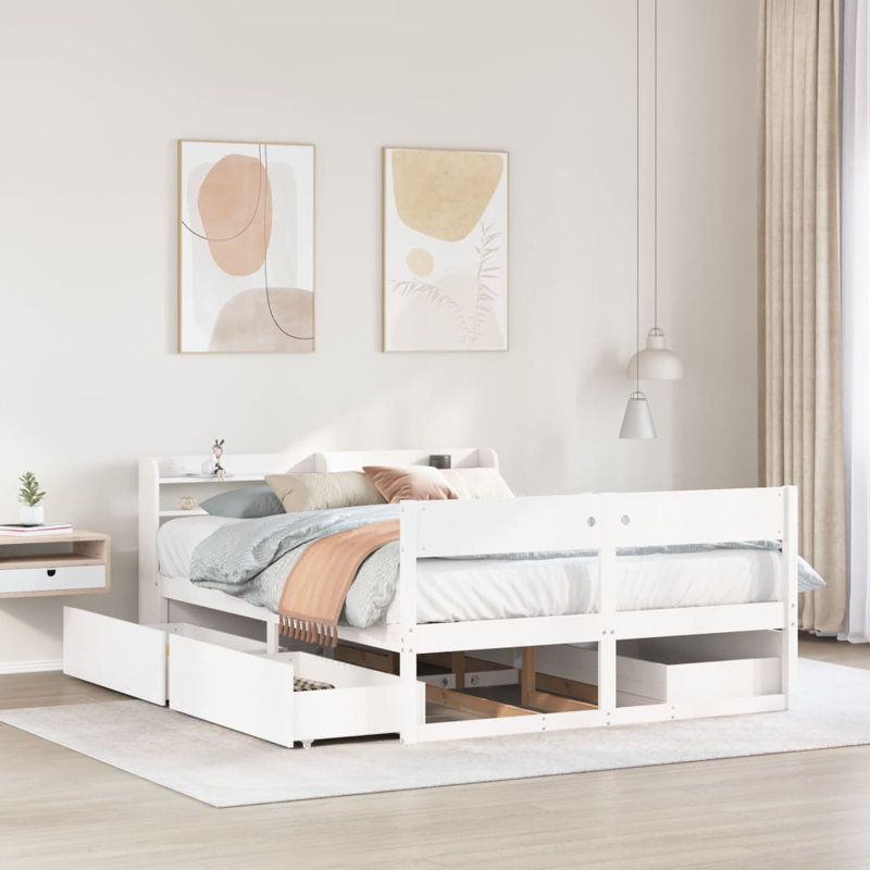 Deerfin Solid Wood Storage Bed, European Kingsize (160 x 200cm), White