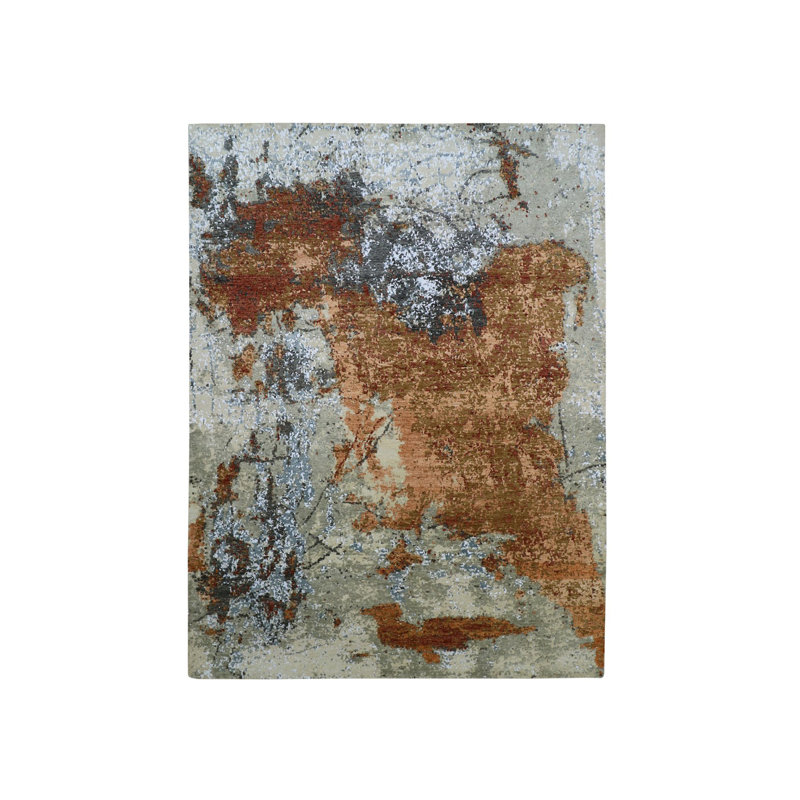 Tapis oriental rectangulaire en laine orange noué à la main 9 pi 0 po x 12 pi 2 po - MOA10283146