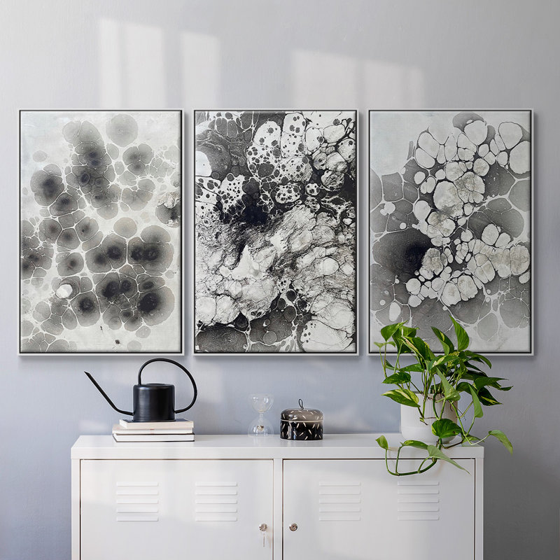 Marble VII, encadré sur toile, 3 pièces, H 36 po x l 72 po x P 2 po, Cadre blanc
