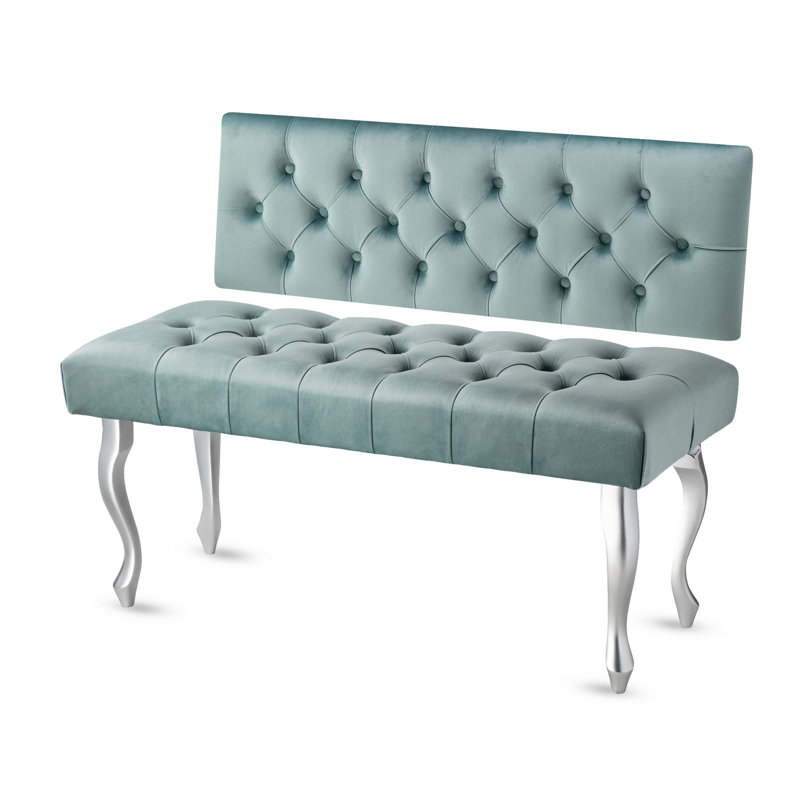 Jerez Velvet Upholstered Bench, Mint/Silver, H40 x W100 x D30cm