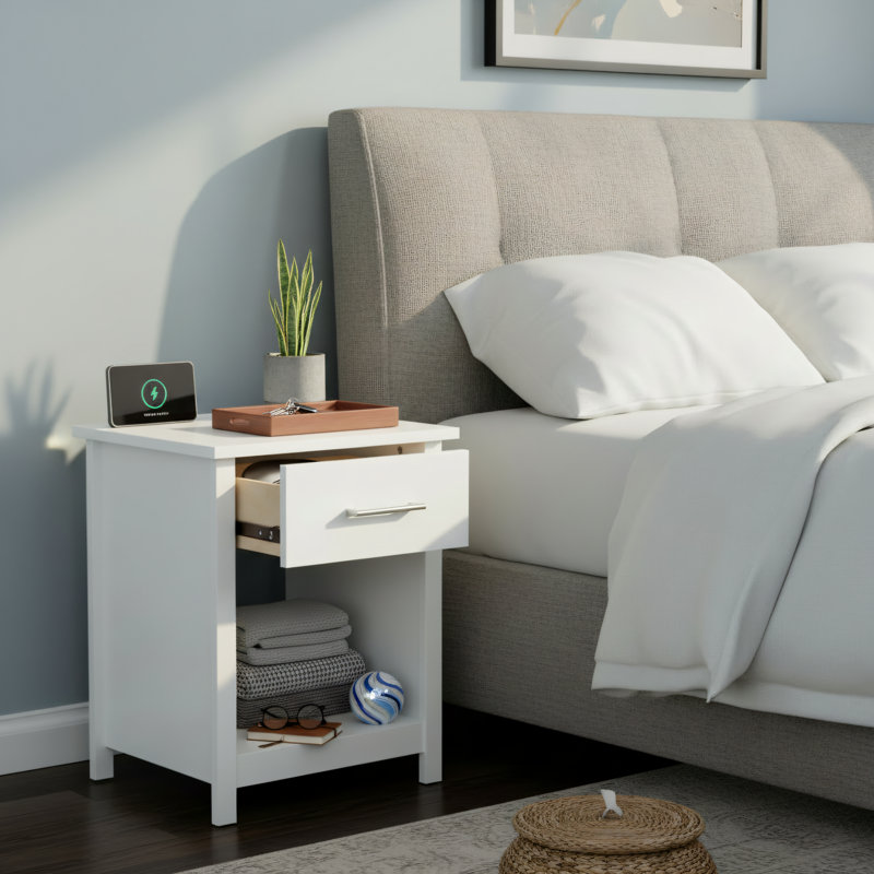 Table de chevet à tiroir blanc, armoire de rangement simple pour la chambre à coucher, convient aux petites maisons et appartements.