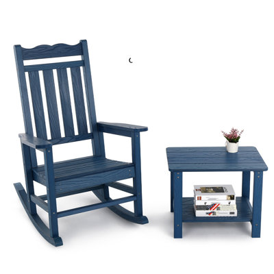 Hips All-weather Patio Rocking Chair And Side Table Set, Outdoor Rocking Chair With 400 Lbs Weight Capacity, All-weather Porch Rocker For Backyard, La