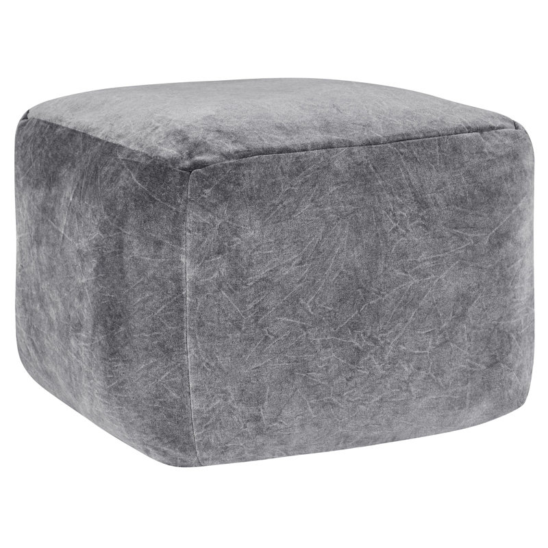 Heirloom Velvet Upholstered Floor Cushion Pouf, Gray