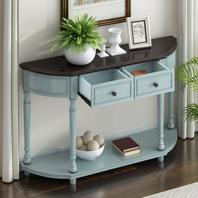 Console, table d'entrée, table de vestibule avec tiroirs et tablette de rangement Culverhouse, Cerise / bleu clair