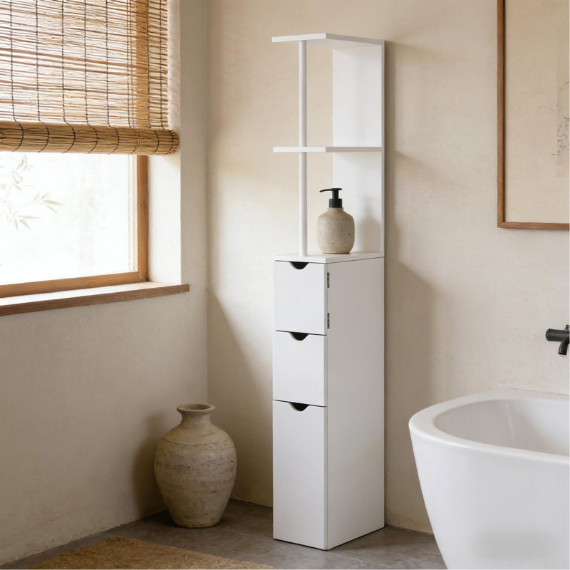 Tour de rangement, organisateur de plancher latéral, armoire de rangement de salle de bain, Blanc