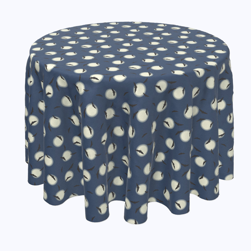 Geometric Round Halloween Tablecloth, 108" L x 108" W, Gothem Bats in Sky