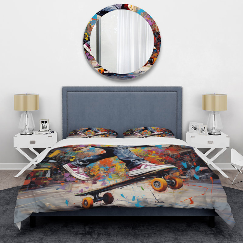 Ensemble de housse de couette Skateboard Street Fusion Bed, Housse de couette pour très grand lit et 2 très