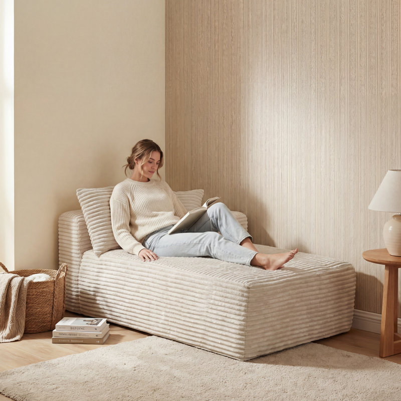 69" Wide Modern Open End Sofa With Left Armrest, Deep Seat Asymmetric Lounge Design, Beige