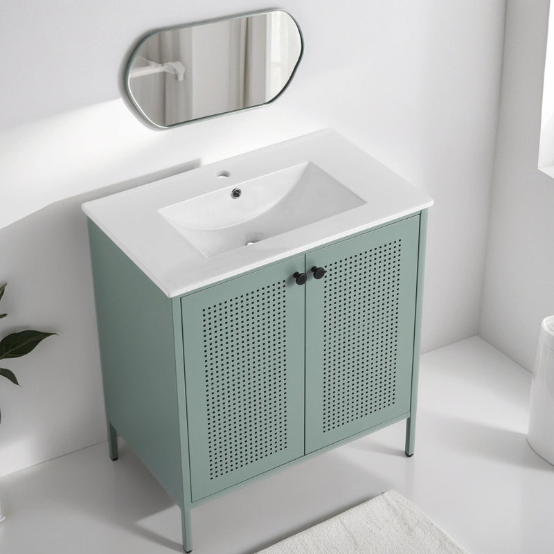 Meuble-lavabo autoportant de 30 po avec lavabo en céramique Leawood, Vert menthe