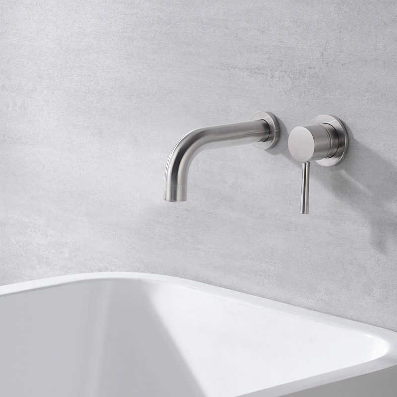 Sumerain Wall Mounted Bathtub Faucet Single Handle, High Flow Tub Filler with Brass Valve, Brushed Nickel