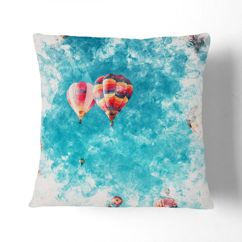 Hot Air Balloons on the Rise Watercolour Cushion with Filling, 40cm H x 40cm W x 15cm D