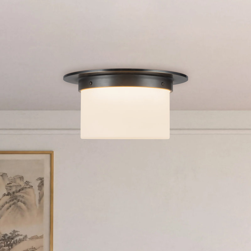Mineral 11-in Brass Flush Mount, Oil Rubbed Bronze, Opal Glass