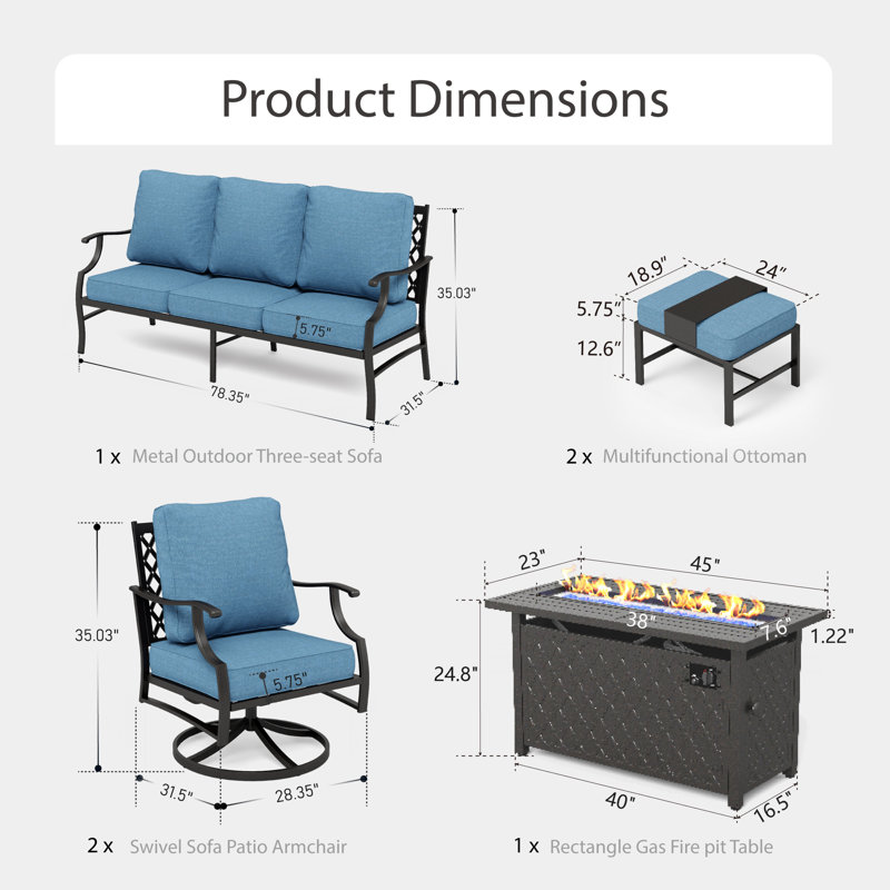Asfand Outdoor Seating Group, Denim Blue, Yes
