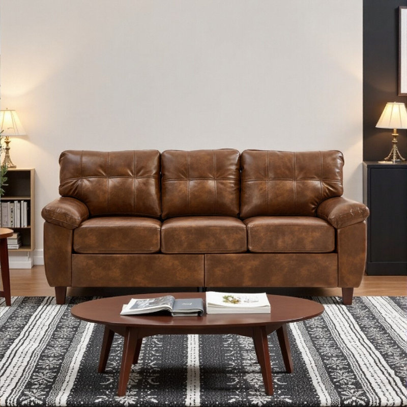 Upholstered Sofa, Brown, 35" H x 79" W x 32.3" D