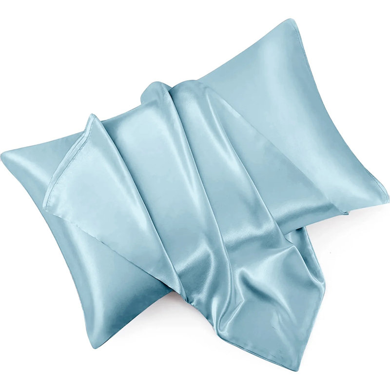 Durable Satin Silk-Feel Pillowcases Set of 2 - Wrinkle-Free, Temperature Balancing, Machine Washable, Sky Blue