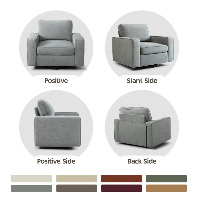 36.2" Wide Upholstered Swivel Accent Armchair, Gray
