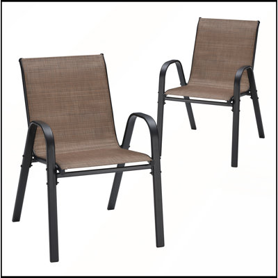 Set of 2 Stackable Outdoor Dining Chairs with Durable Metal Frame for All-Weather Use and Space-Saving Storage