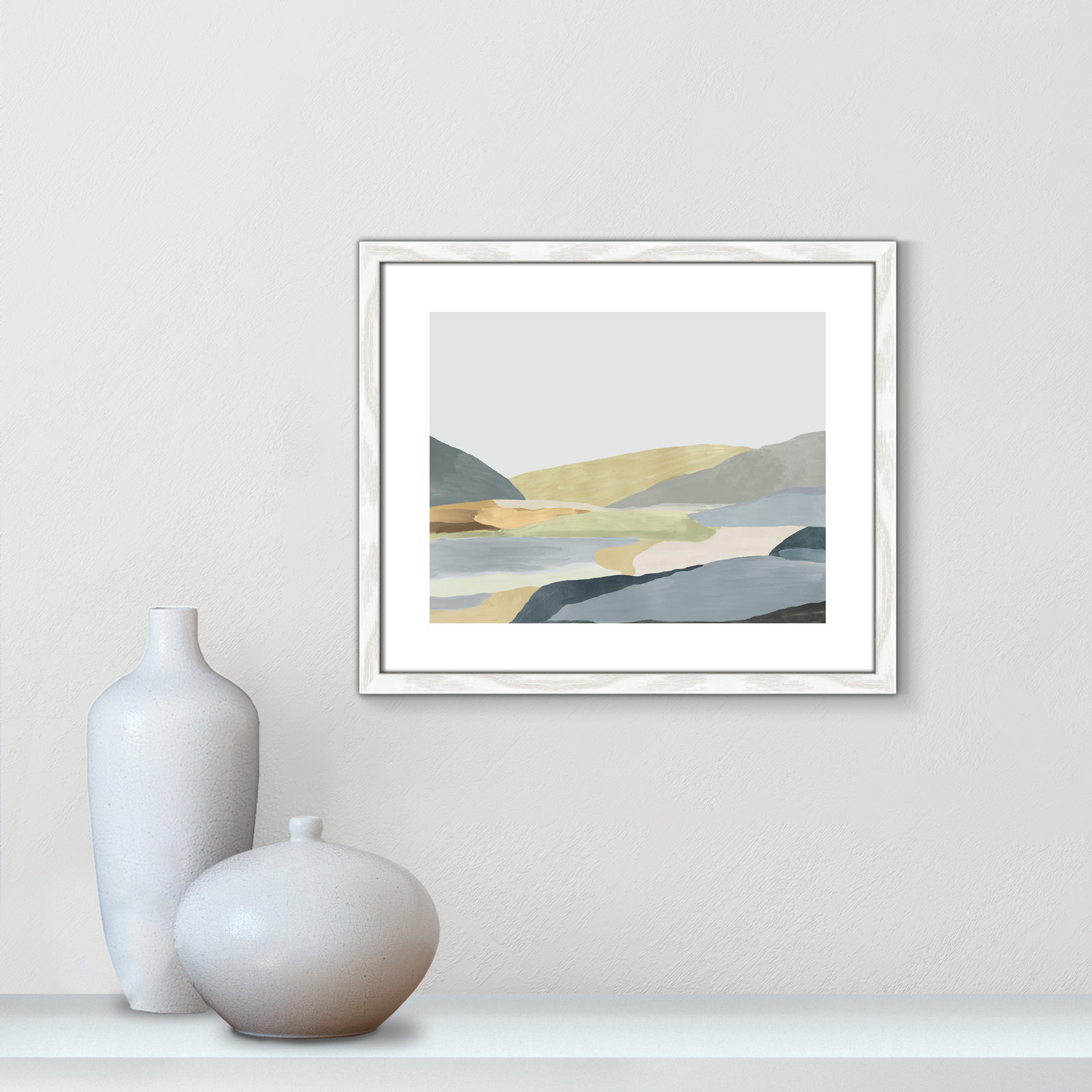 Blair "Warm Hills II" Painting, 16" H x 19" W x 0.75" D, White Framed Paper