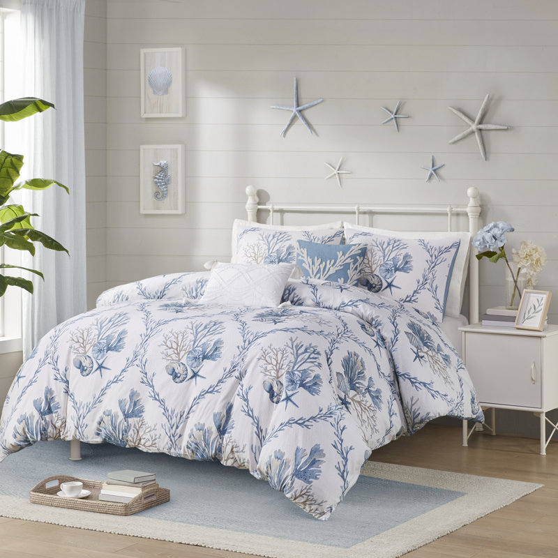 Blue and White Cotton Nautical 7-Piece Duvet Cover Set