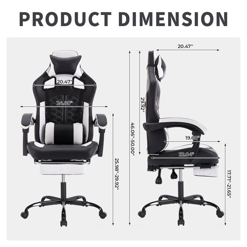 Fauteuil de jeu en PVC avec appui-tête et repose-pieds réglables Van, Noir blanc