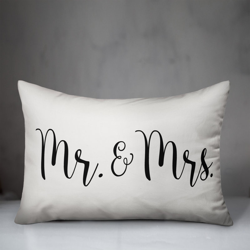 Mr and Mrs Script Lumbar Pillow, No Fill
