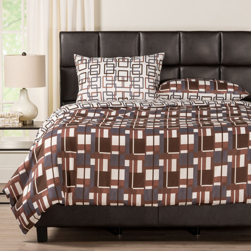 Plaid Men Polyester Plaid Duvet Cover, King Duvet Cover + 2 King Shams