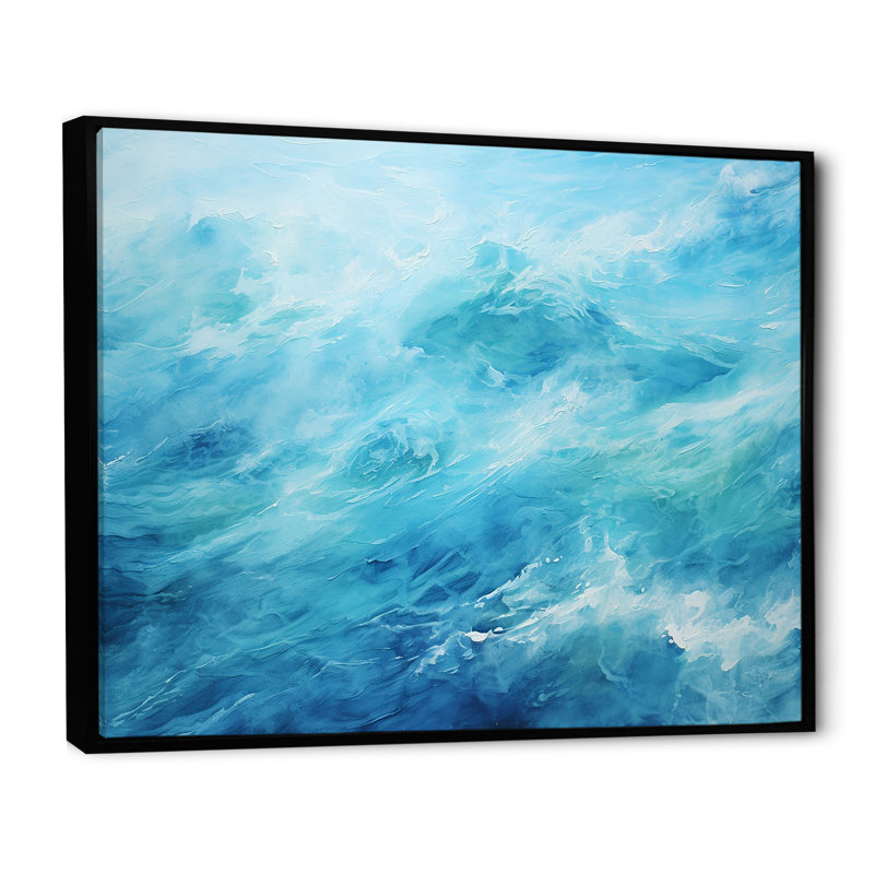 Azur bleu lagon horizon I - reproduction sur toile, Cadre flottant noir, H 12 po x l 20 po x P 1 po