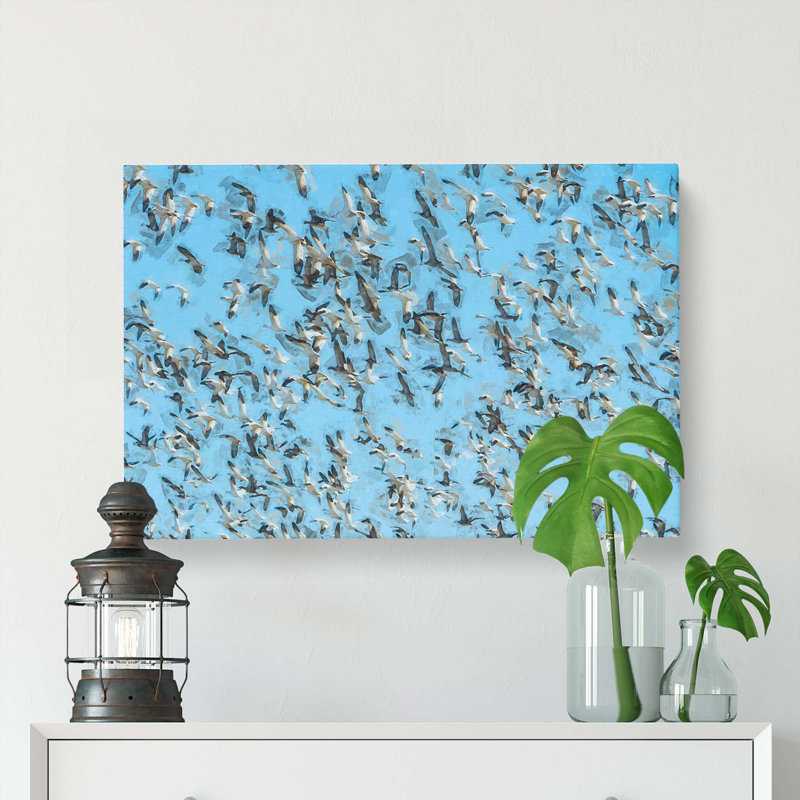 Snow Geese In Flight In Abstract - Wrapped Canvas Painting, 50cm H x 76cm W x 3cm D