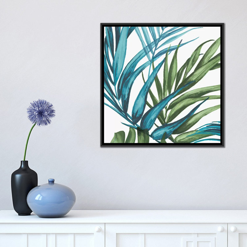 «Palm Leaves II», reproduction sur toile, H 18 po x l 18 po x P 1,5 po, Toile avec cadre noir, Pas de tapis
