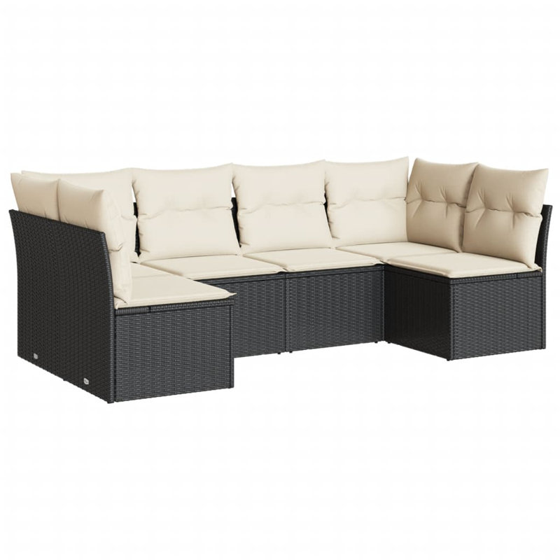Garden Sofa Set PE Rattan, Powder-Coated Steel, Polyester, Beige, Black