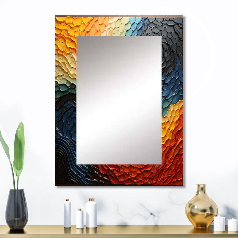 «Teal Orange Op Art», illusion rythmique «I», grand miroir mural bleu sarcelle, 32" x 24"