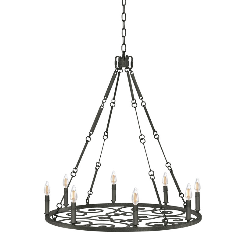 Lustre en roue de chariot à 8 lumières de style bougie Heritage, Noir antique