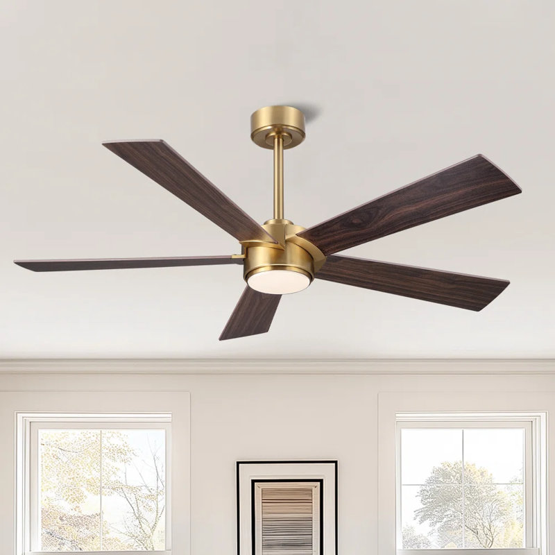 Ventilateur de plafond à 5 pales à DEL à intensité variable et télécommande, moteur CC réversible à 6 vitesses sans bruit