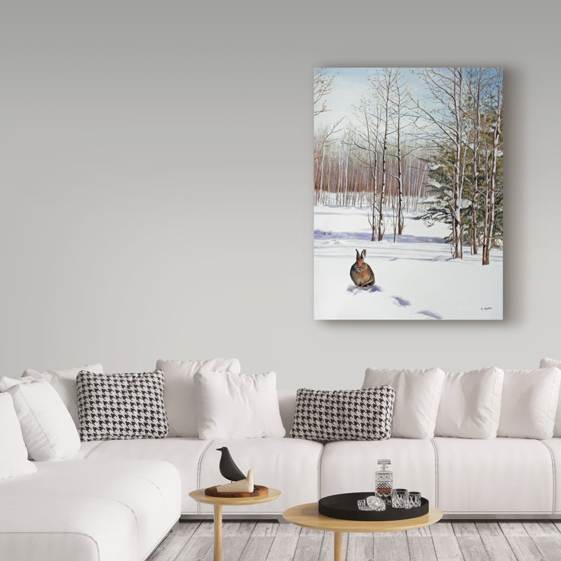« winter lapin », reproduction de peinture à l’acrylique sur toile tendue, H 24 po x l 18 po x P 2 po